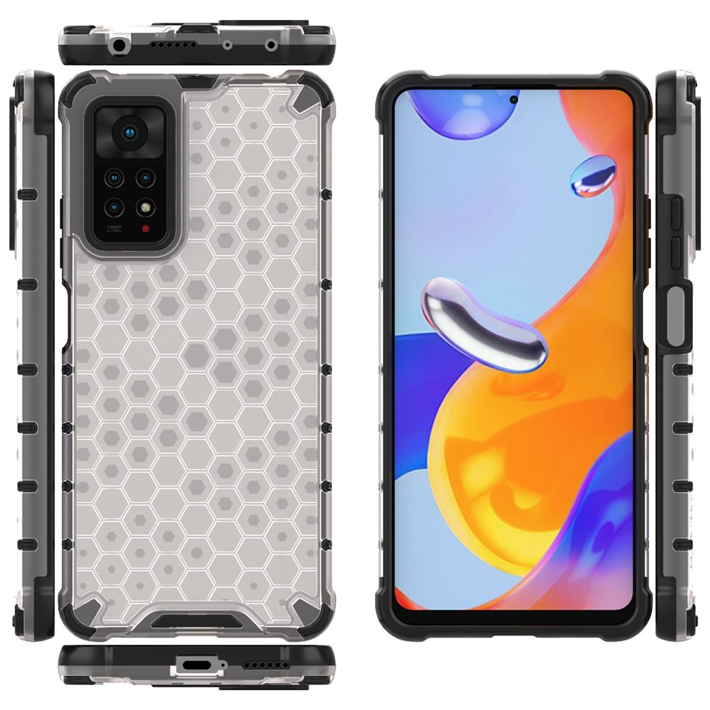For Xiaomi Redmi Note 11 Pro 5G (Qualcomm)/Note 11 Pro 4G (MediaTek) Honeycomb Textured Soft TPU + Hard PC Phone Case Hybrid Protective Cover - Grey-10
