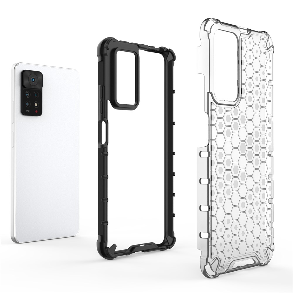 For Xiaomi Redmi Note 11 Pro 5G (Qualcomm)/Note 11 Pro 4G (MediaTek) Honeycomb Textured Soft TPU + Hard PC Phone Case Hybrid Protective Cover - Grey-5