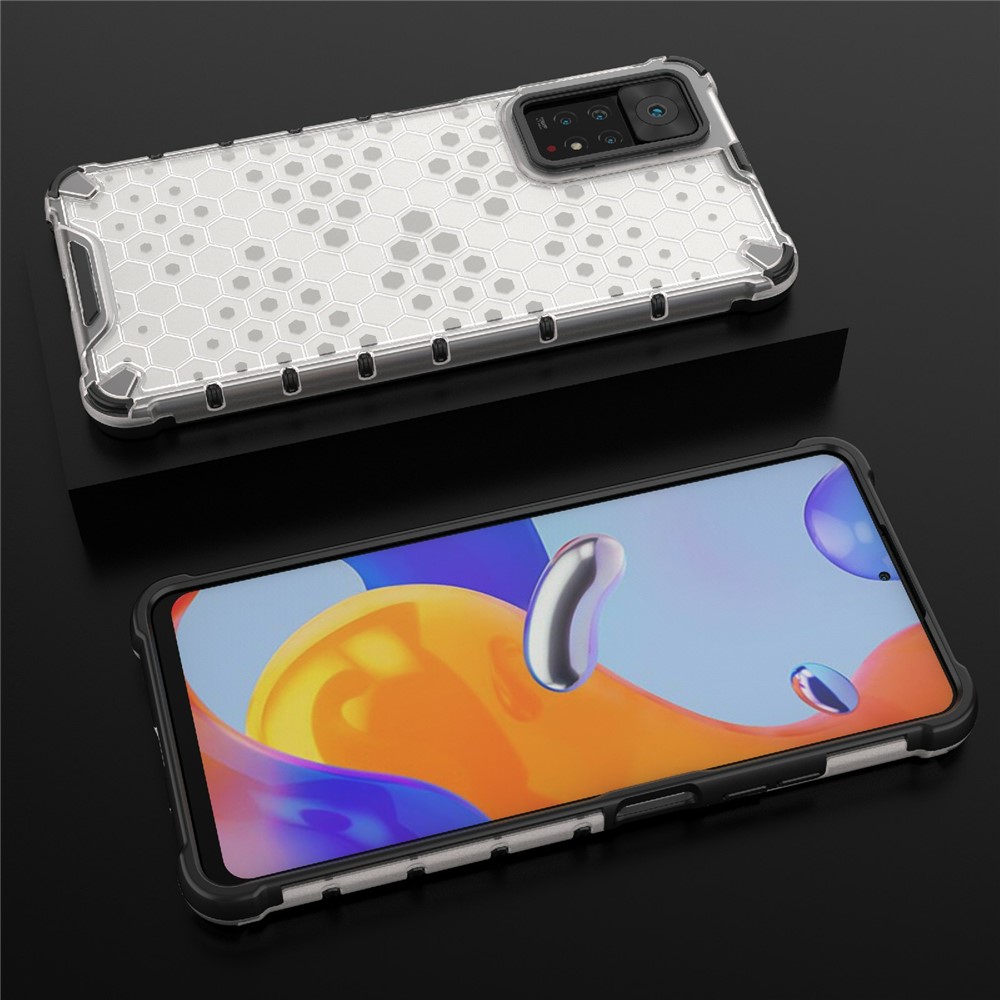 For Xiaomi Redmi Note 11 Pro 5G (Qualcomm)/Note 11 Pro 4G (MediaTek) Honeycomb Textured Soft TPU + Hard PC Phone Case Hybrid Protective Cover - Grey-9