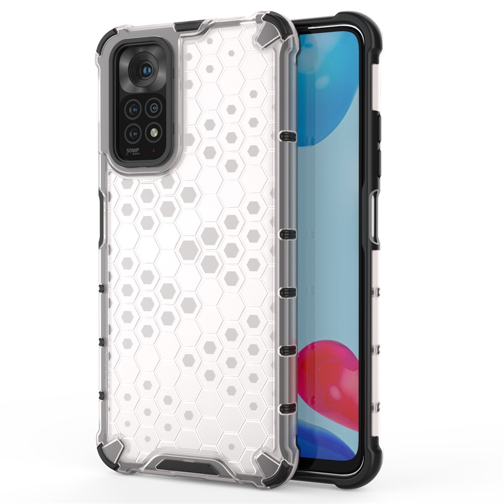 For Xiaomi Redmi Note 11 4G (Qualcomm)/Note 11S 4G Soft TPU + Hard PC Case Honeycomb Textured Anti-scratch Phone Cover - Grey-1