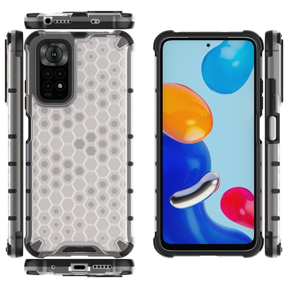 For Xiaomi Redmi Note 11 4G (Qualcomm)/Note 11S 4G Soft TPU + Hard PC Case Honeycomb Textured Anti-scratch Phone Cover - Grey-10