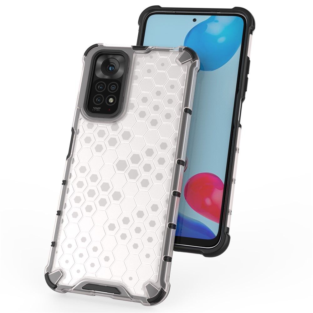 For Xiaomi Redmi Note 11 4G (Qualcomm)/Note 11S 4G Soft TPU + Hard PC Case Honeycomb Textured Anti-scratch Phone Cover - Grey-2