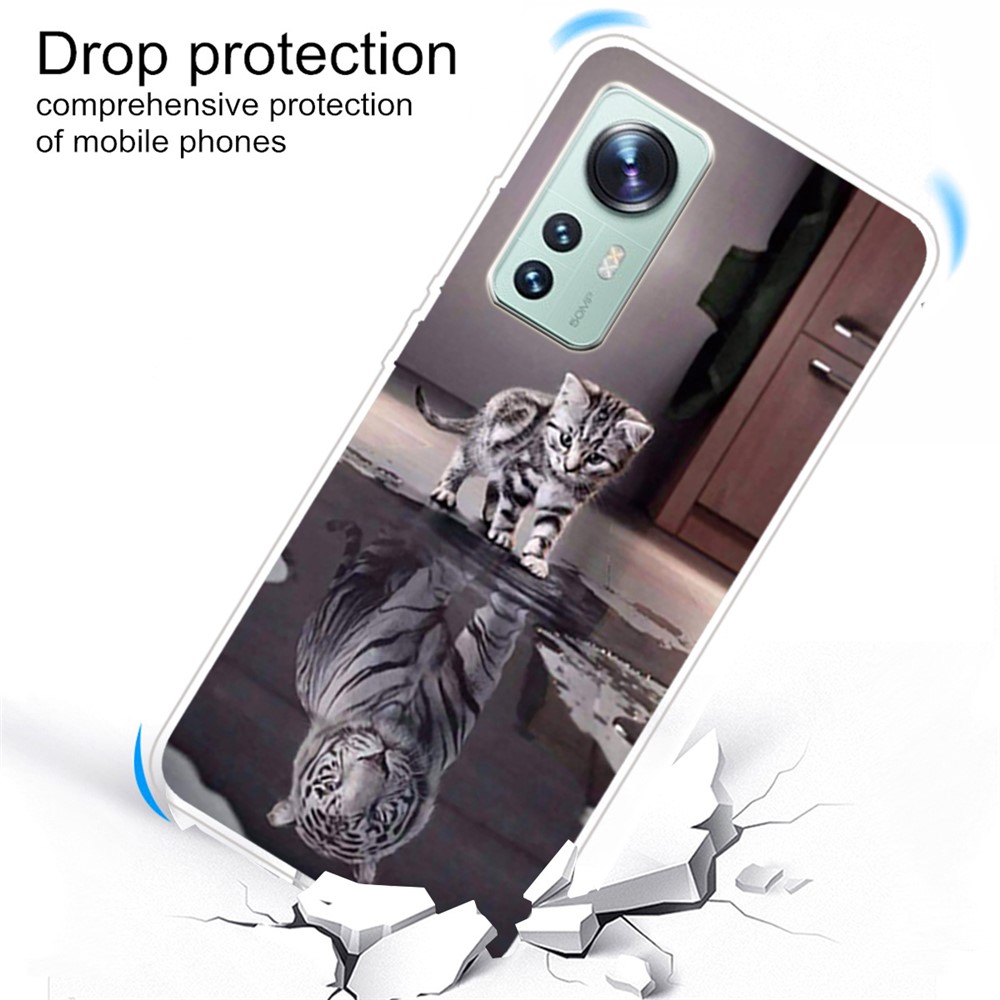For Xiaomi 12/2X Drop Protection IMD TPU Phone Case Pattern Printing Protective Cover - Cat and Tiger-4