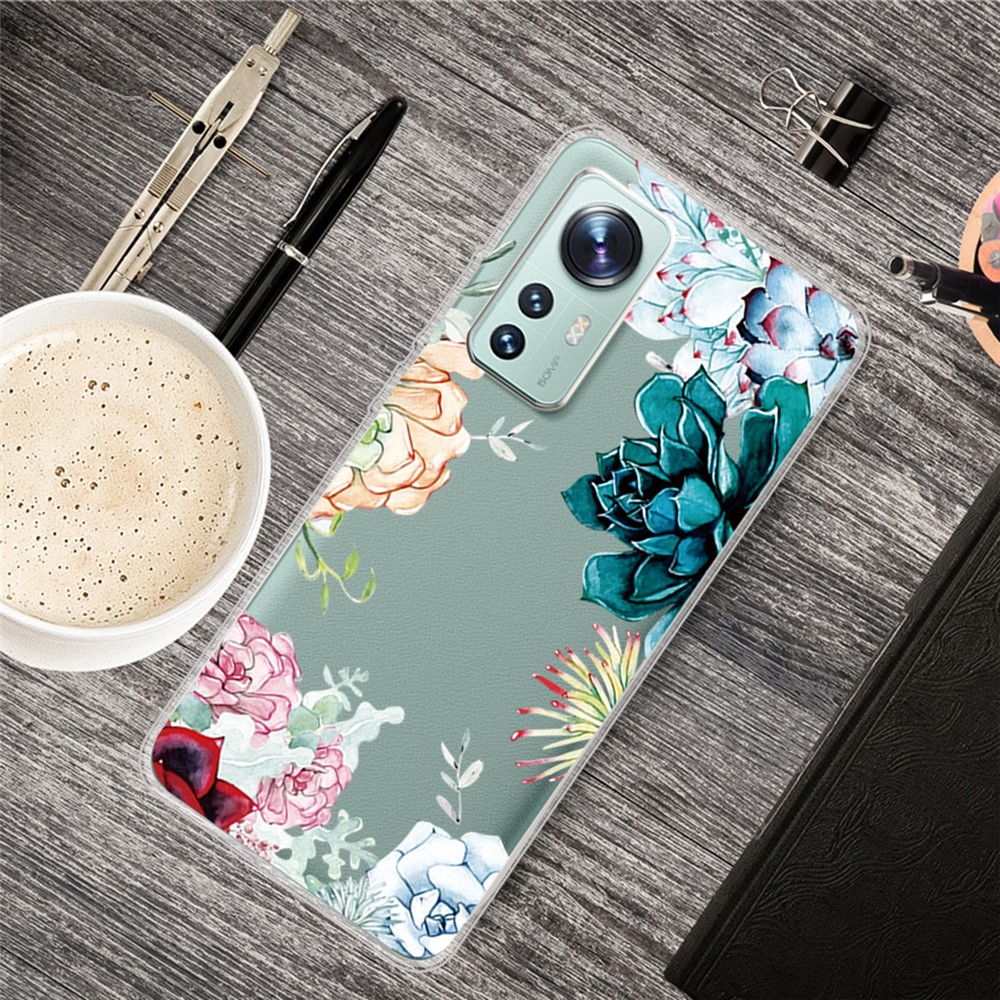 For Xiaomi 12/12X Pattern Printing IMD Workmanship Flexible TPU Phone Case Cover - Succulent-2