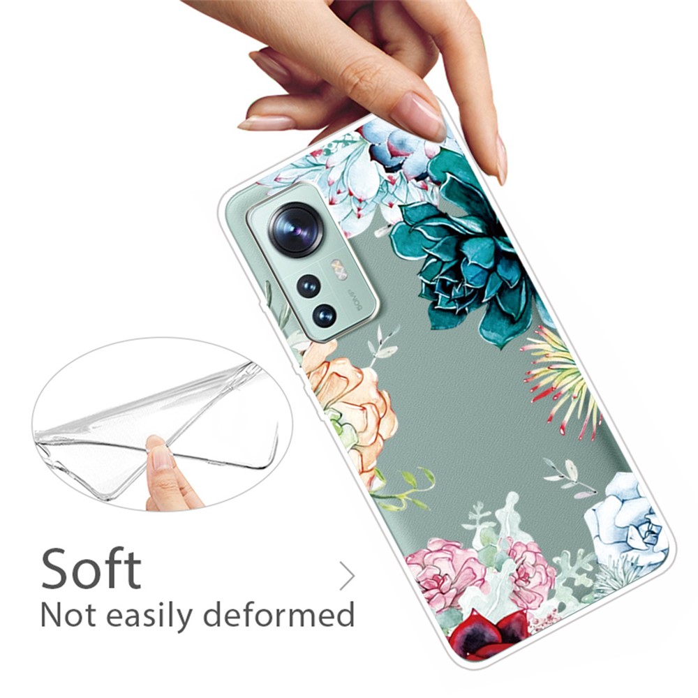 For Xiaomi 12/12X Pattern Printing IMD Workmanship Flexible TPU Phone Case Cover - Succulent-3