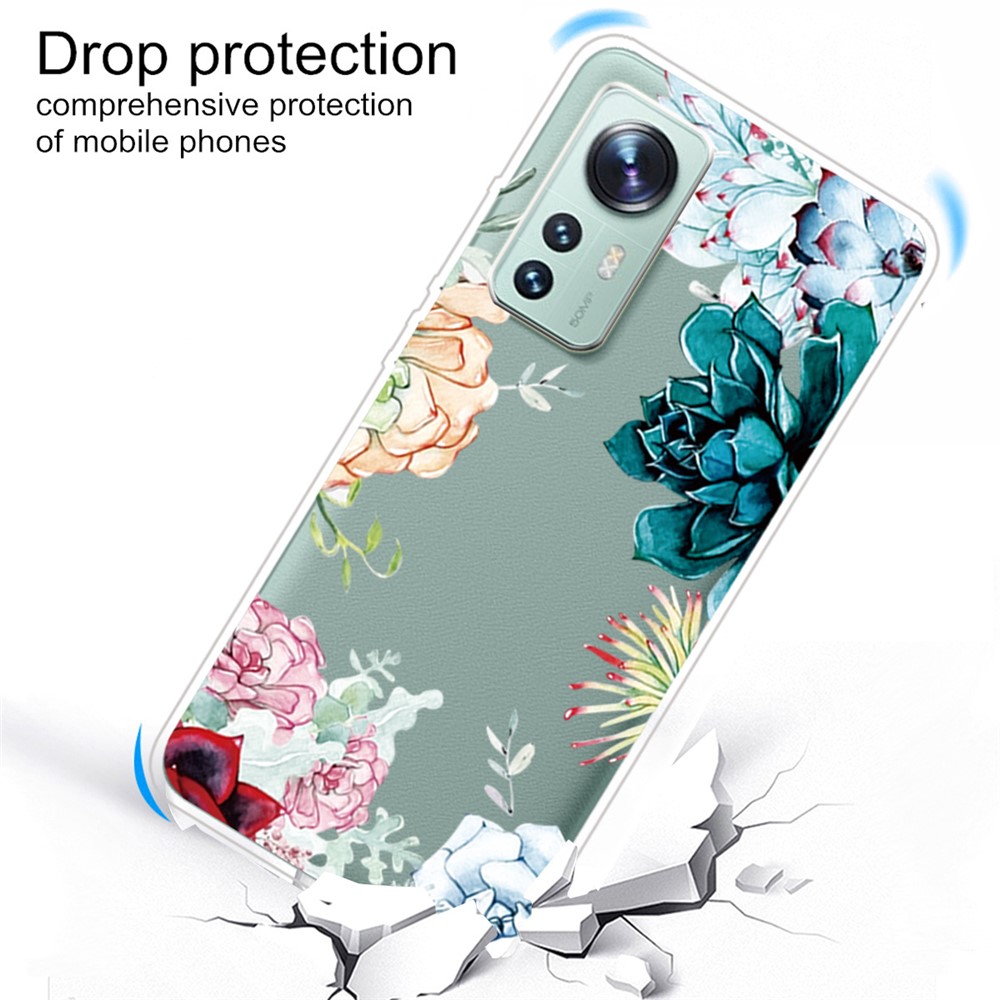 For Xiaomi 12/12X Pattern Printing IMD Workmanship Flexible TPU Phone Case Cover - Succulent-4