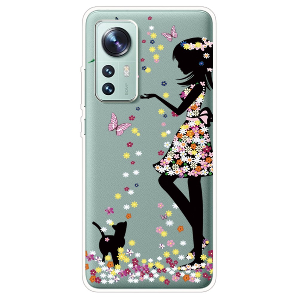 For Xiaomi 12/12X Stylish Pattern Printing IMD Workmanship Drop-proof Soft TPU Phone Cover Case - Cat and Girl-1