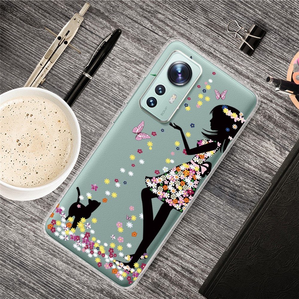 For Xiaomi 12/12X Stylish Pattern Printing IMD Workmanship Drop-proof Soft TPU Phone Cover Case - Cat and Girl-2