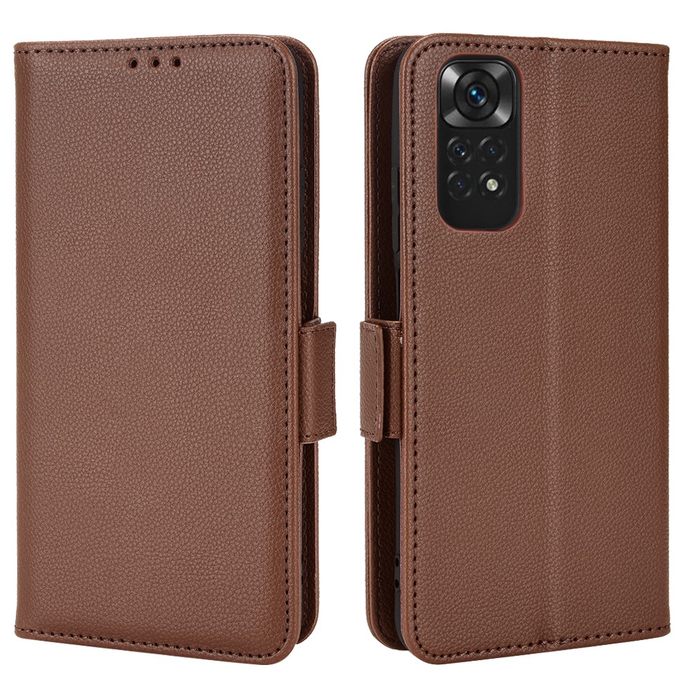 For Xiaomi Redmi Note 11 4G (Qualcomm) / Redmi Note 11S 4G Litchi Texture PU Leather Wallet Case Stand Magnetic Closure Shockproof Phone Cover - Brown-1