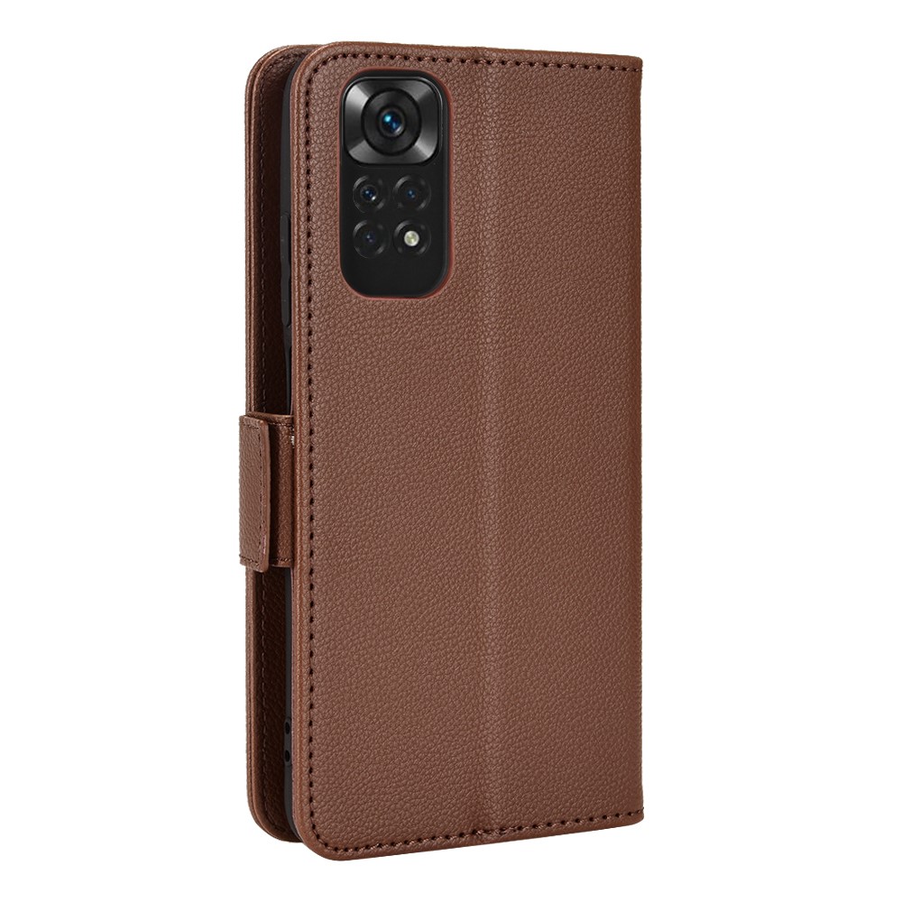For Xiaomi Redmi Note 11 4G (Qualcomm) / Redmi Note 11S 4G Litchi Texture PU Leather Wallet Case Stand Magnetic Closure Shockproof Phone Cover - Brown-3