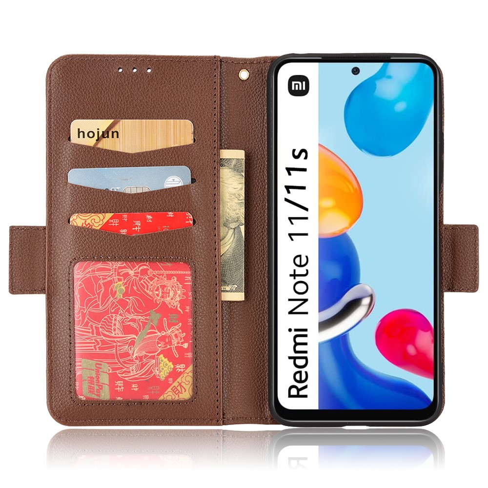 For Xiaomi Redmi Note 11 4G (Qualcomm) / Redmi Note 11S 4G Litchi Texture PU Leather Wallet Case Stand Magnetic Closure Shockproof Phone Cover - Brown-4