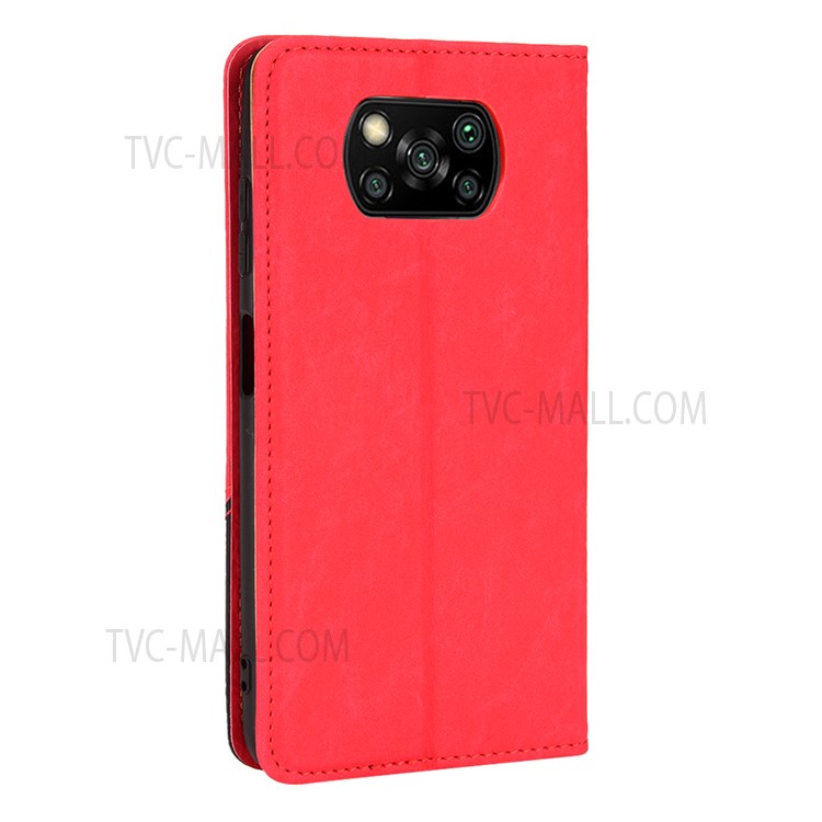 For Xiaomi Poco X3 NFC / Poco X3 / Poco X3 Pro Business Splicing PU Leather Phone Case Magnetic Absorption Horizontal Flip Wallet Cover - Red-3