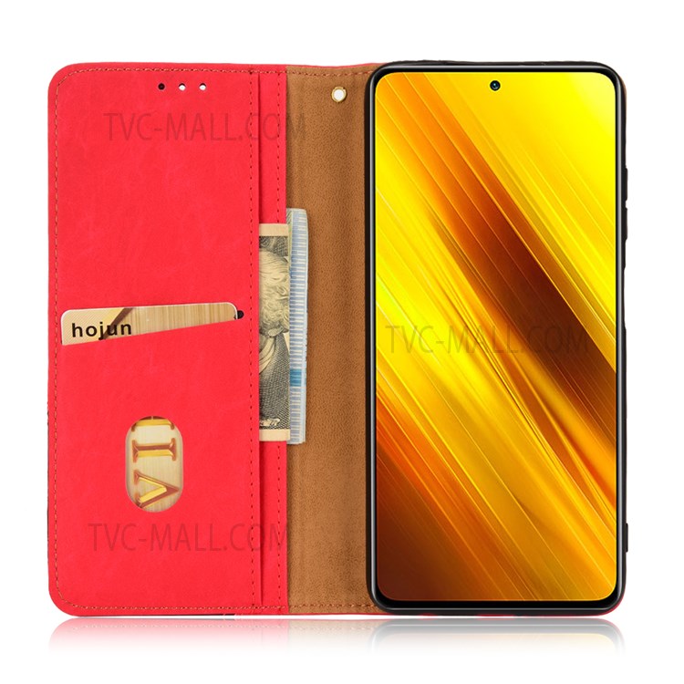 For Xiaomi Poco X3 NFC / Poco X3 / Poco X3 Pro Business Splicing PU Leather Phone Case Magnetic Absorption Horizontal Flip Wallet Cover - Red-4