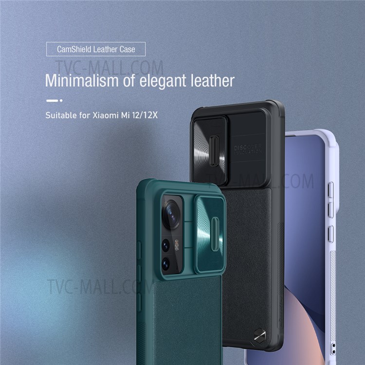 NILLKIN for Xiaomi 12 / 12X Phone Protector PU Leather Coated Hard PC + Soft TPU Protective Case with Slide Camera Cover - Purple-10