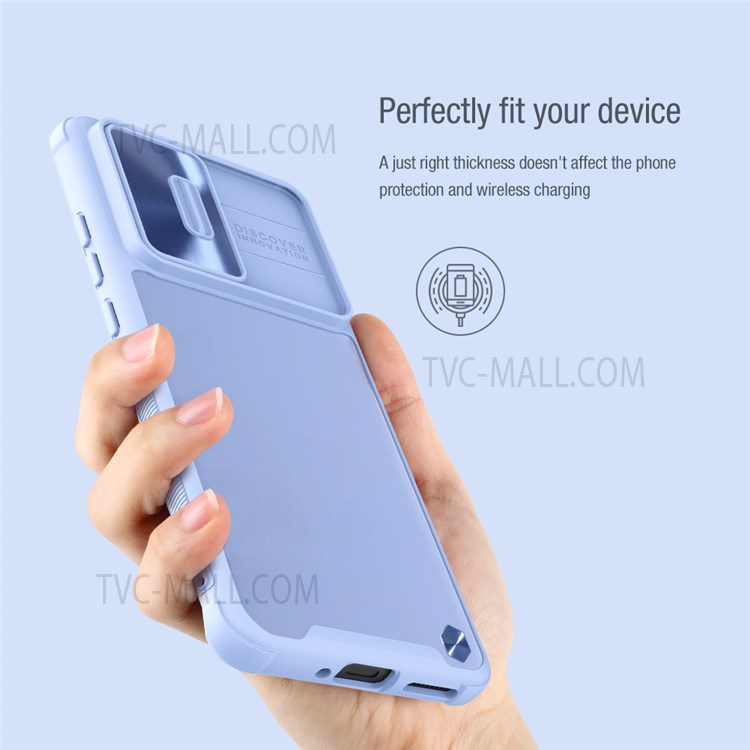 NILLKIN for Xiaomi 12 / 12X Phone Protector PU Leather Coated Hard PC + Soft TPU Protective Case with Slide Camera Cover - Purple-5