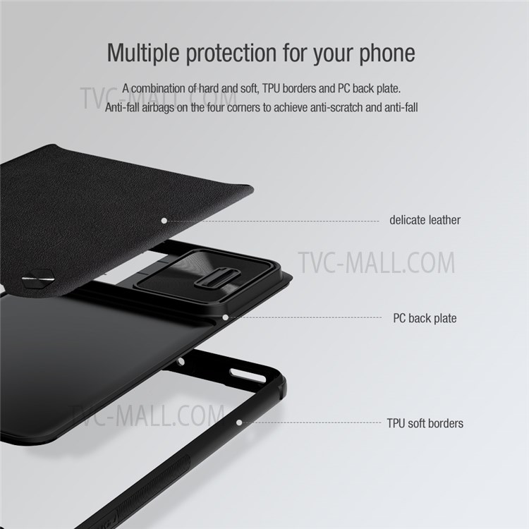 NILLKIN for Xiaomi 12 / 12X Phone Protector PU Leather Coated Hard PC + Soft TPU Protective Case with Slide Camera Cover - Purple-8