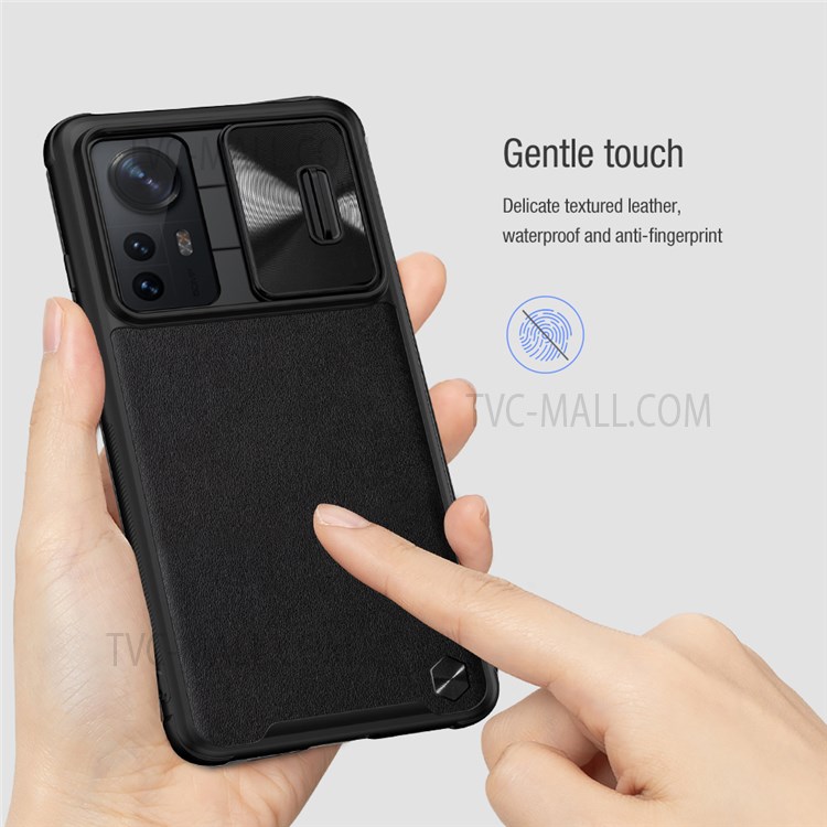 NILLKIN for Xiaomi 12 / 12X Phone Protector PU Leather Coated Hard PC + Soft TPU Protective Case with Slide Camera Cover - Purple-9