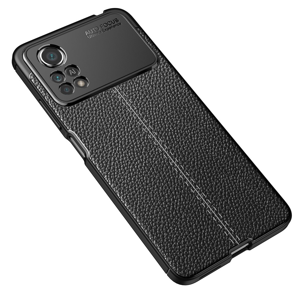 Litchi Texture Soft TPU Case for Xiaomi Poco M4 Pro, Fingerprint-free Mobile Phone Cover - Black-2