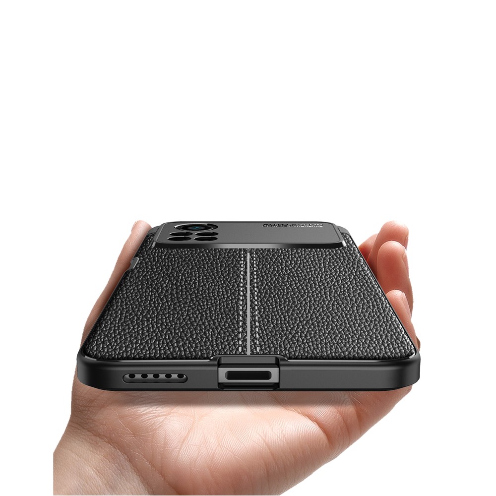 Litchi Texture Soft TPU Case for Xiaomi Poco M4 Pro, Fingerprint-free Mobile Phone Cover - Black-7