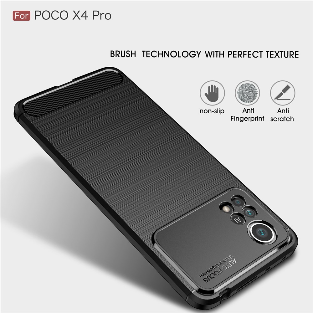 For Xiaomi Poco M4 Pro 4G Carbon Fiber Texture Brushed Surface Anti-scratch Soft TPU Mobile Phone Case Cover - Black-2