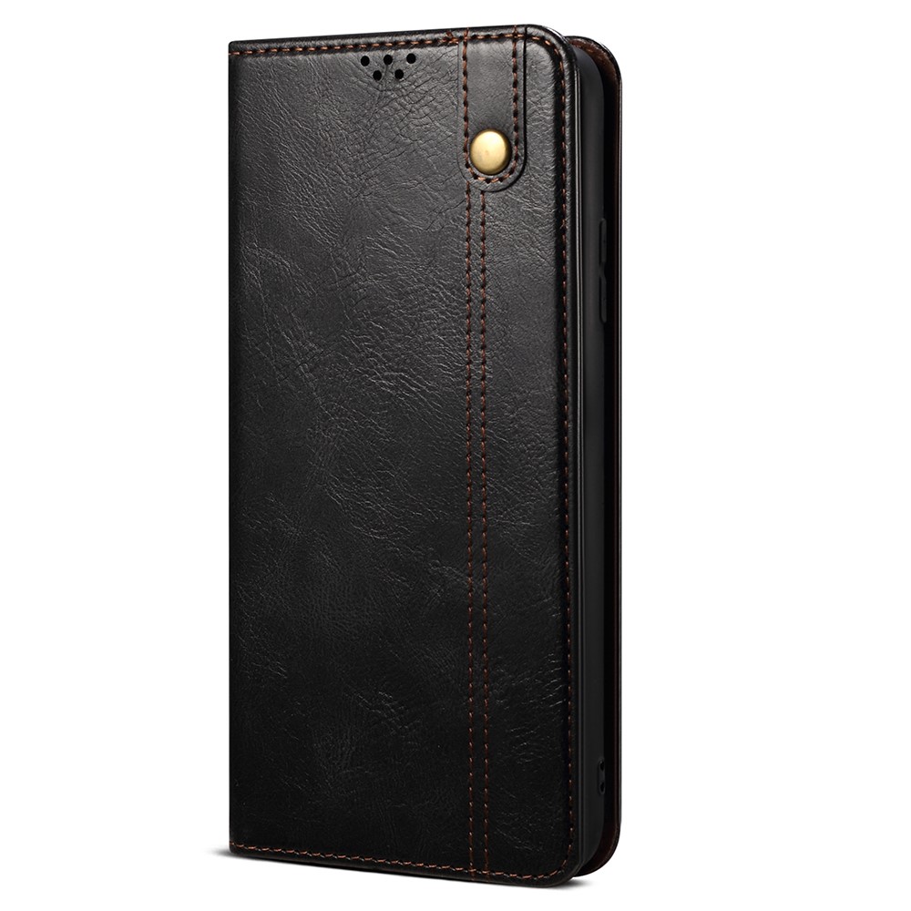 For Xiaomi 12 Pro Waxy Crazy Horse Texture PU Leather Magnetic Flip Cover Wallet Stand Inner Soft TPU Book Case Shell - Black-2