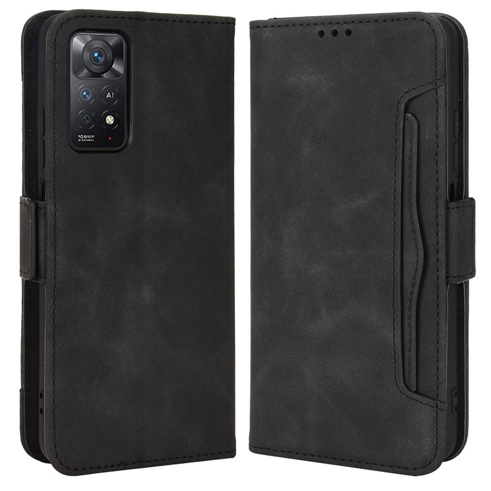 For Xiaomi Redmi Note 11 Pro 4G (MediaTek) / Redmi Note 11 Pro 5G (Qualcomm) Wallet Case PU Leather Stand Magnetic Clasp Shockproof Cover with Multiple Card Slots - Black-1