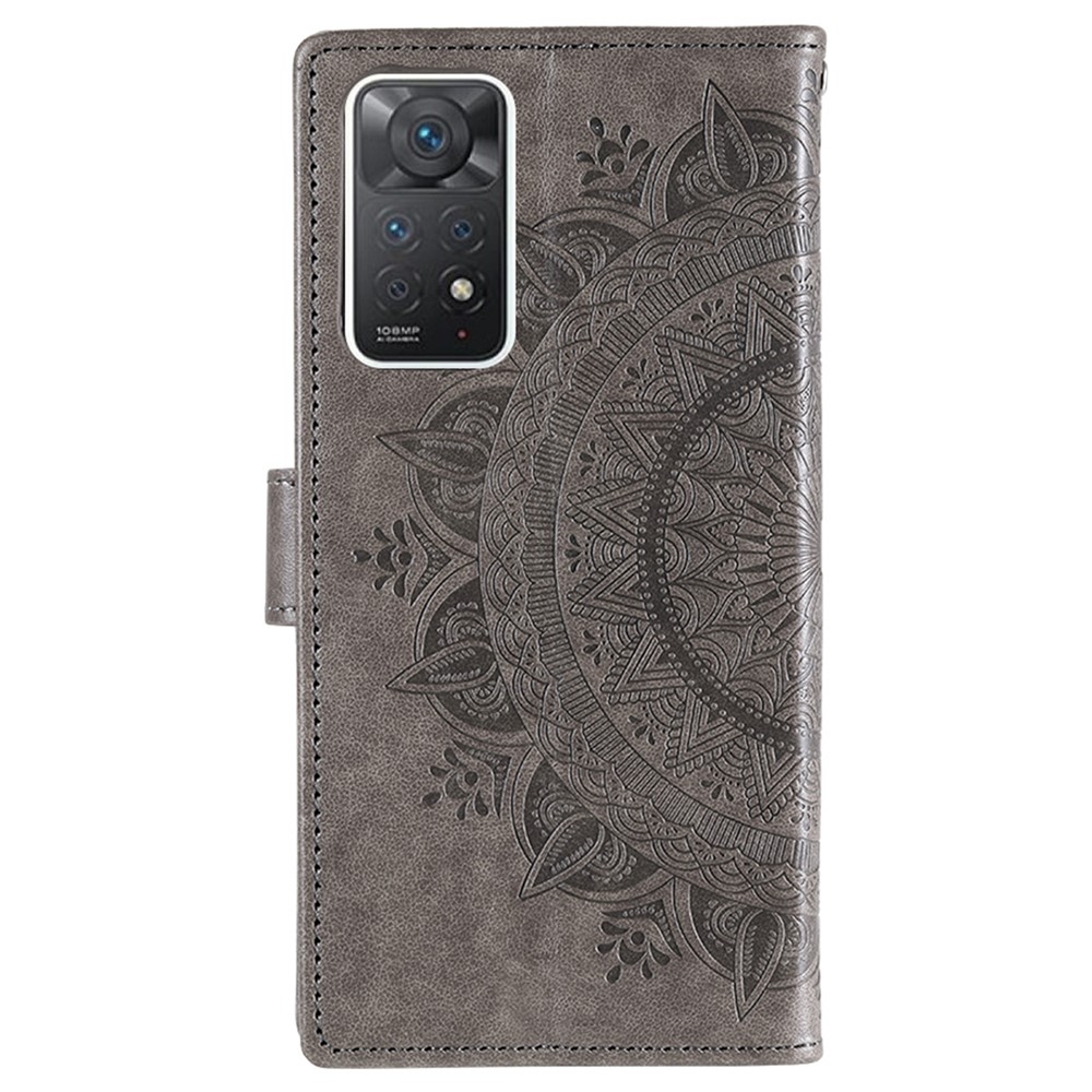 For Xiaomi Redmi Note 11 Pro 4G (MediaTek) / Redmi Note 11 Pro 5G (Qualcomm) PU Leather + Inner TPU Shockproof Cover Stand Imprinted Mandala Flower Flip Wallet Case with Strap - Grey-3