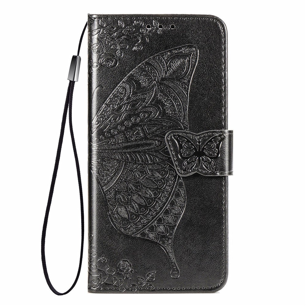 For Xiaomi Redmi Note 11S 4G 2022 (Mediatek Helio G96) Leather Wallet Case Imprinted Butterfly Flower Pattern Flip Book Stand Cell Phone Cover with Strap - Black-2