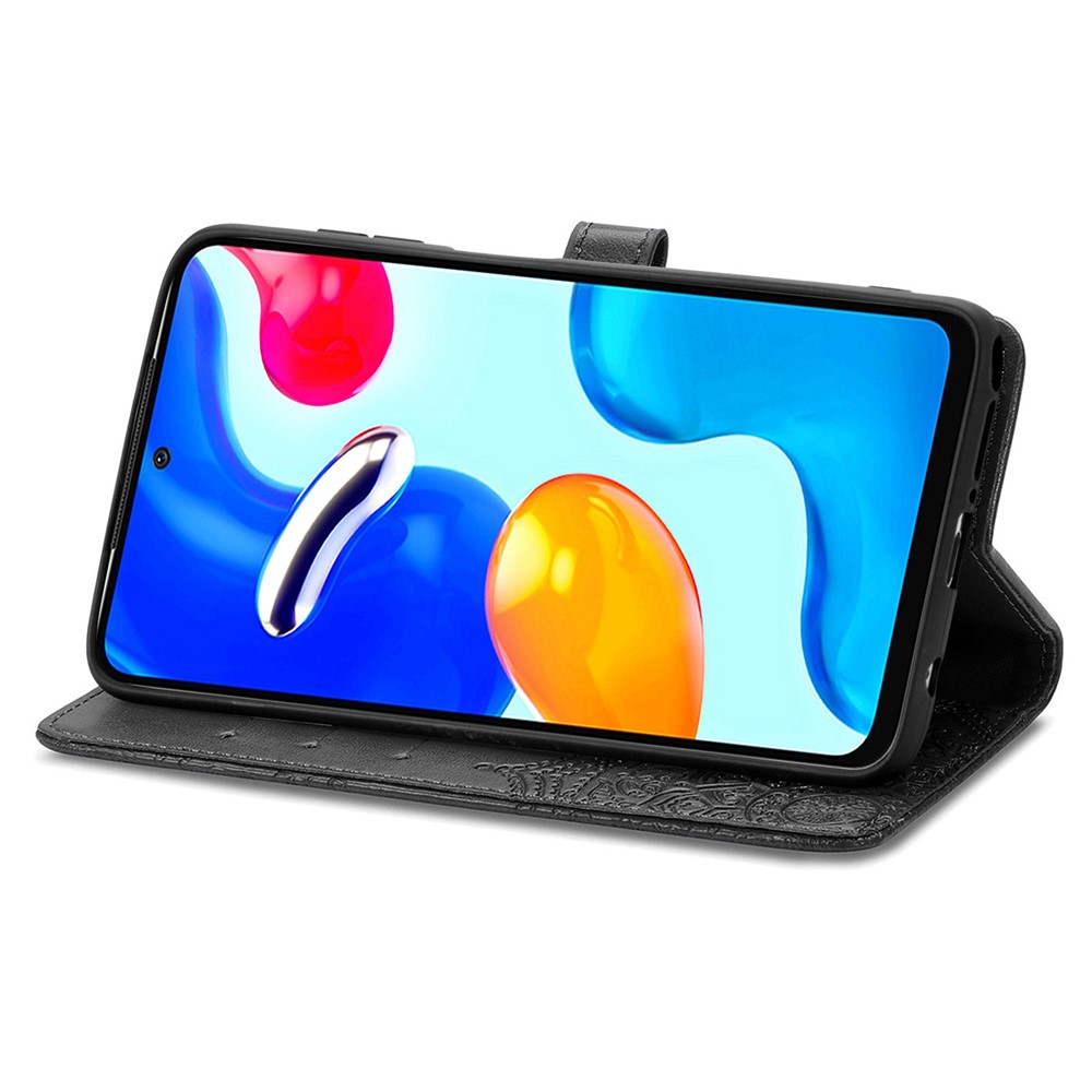 For Xiaomi Redmi Note 11S 4G 2022 (Mediatek Helio G96) Mandala Embossed Phone Case Shockproof Phone Cover Protective Shell with Stand Wallet - Black-5