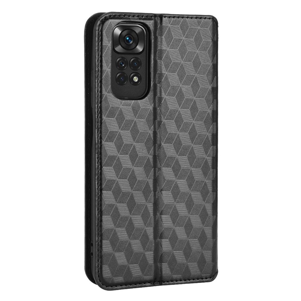 For Xiaomi Redmi Note 11 4G (Qualcomm) / Redmi Note 11S 4G Imprinted Rhombus Pattern Flip Wallet Case Magnetic Adsorption Stand Soft TPU Inner PU Leather Protective Phone Cover - Black-3