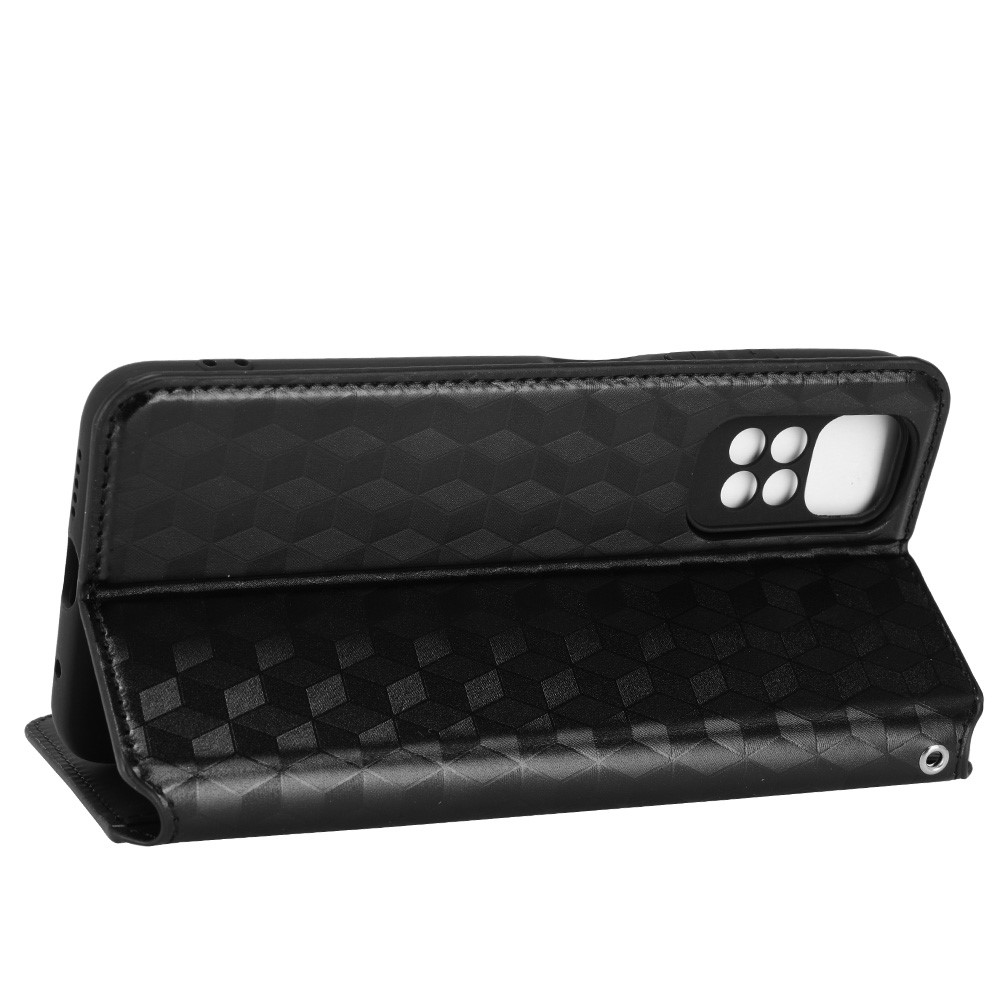 For Xiaomi Redmi Note 11 4G (Qualcomm) / Redmi Note 11S 4G Imprinted Rhombus Pattern Flip Wallet Case Magnetic Adsorption Stand Soft TPU Inner PU Leather Protective Phone Cover - Black-6