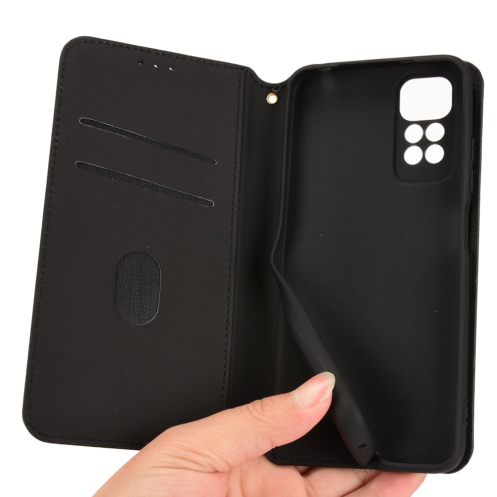 For Xiaomi Redmi Note 11 4G (Qualcomm) / Redmi Note 11S 4G Imprinted Rhombus Pattern Flip Wallet Case Magnetic Adsorption Stand Soft TPU Inner PU Leather Protective Phone Cover - Black-7