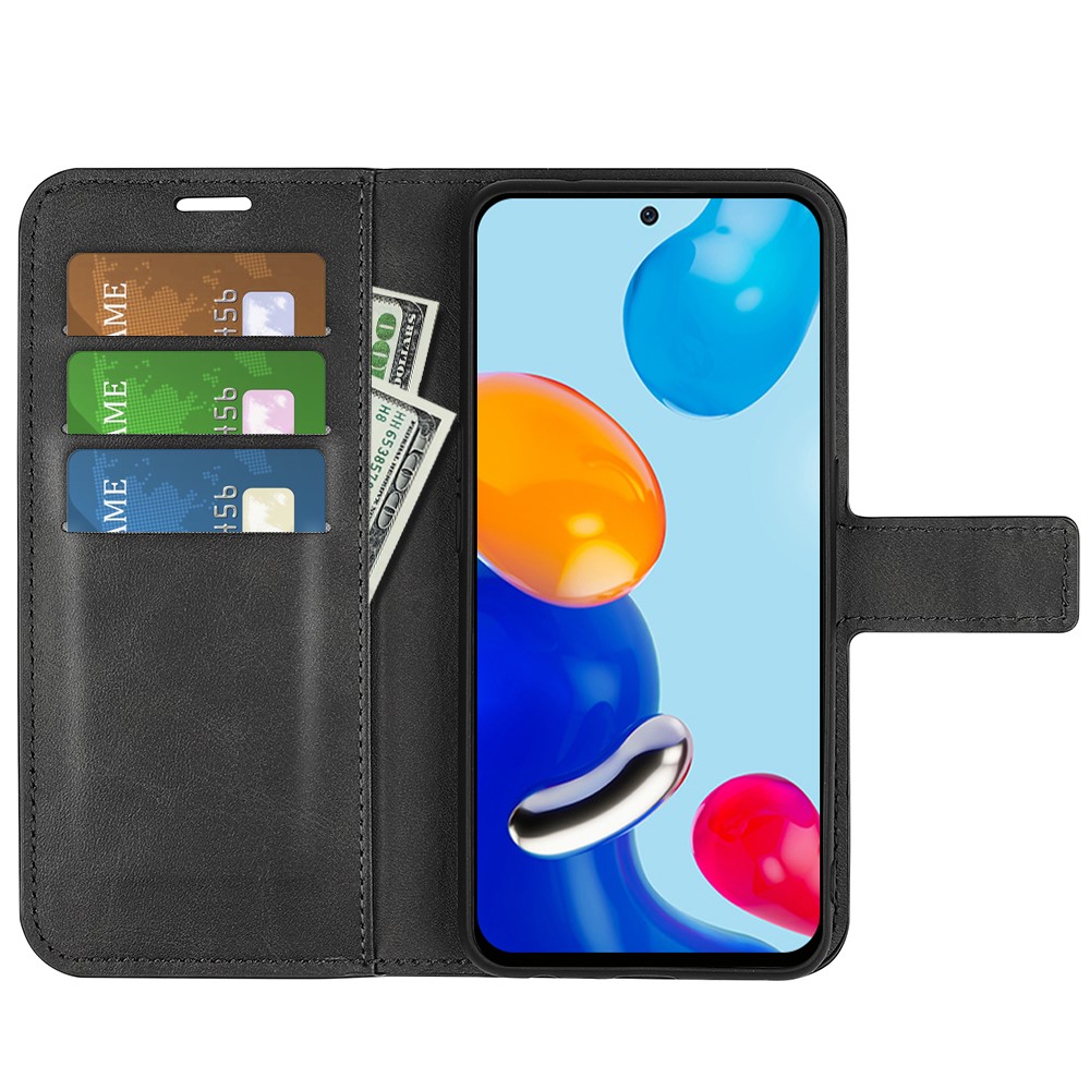 For Xiaomi Redmi Note 11 4G (Qualcomm) / Redmi Note 11S 4G Full Protection Textured PU Leather Wallet Case Stand Magnetic Folio Phone Cover - Black-4