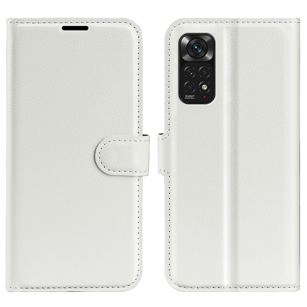 For Xiaomi Redmi Note 11 4G (Qualcomm) / Redmi Note 11S 4G Litchi Texture Folding Stand Phone Case PU Leather Magnetic Closure Wallet Flip Cover - White-1