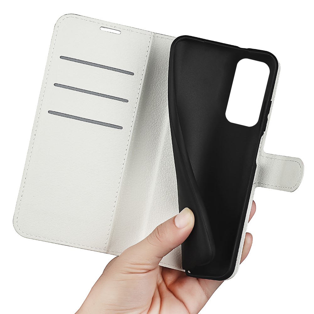 For Xiaomi Redmi Note 11 4G (Qualcomm) / Redmi Note 11S 4G Litchi Texture Folding Stand Phone Case PU Leather Magnetic Closure Wallet Flip Cover - White-6