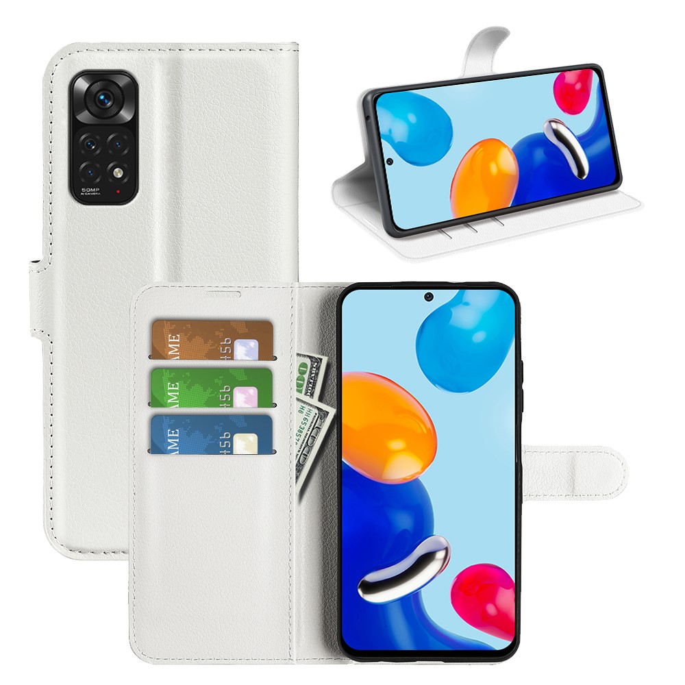 For Xiaomi Redmi Note 11 4G (Qualcomm) / Redmi Note 11S 4G Litchi Texture Folding Stand Phone Case PU Leather Magnetic Closure Wallet Flip Cover - White-7