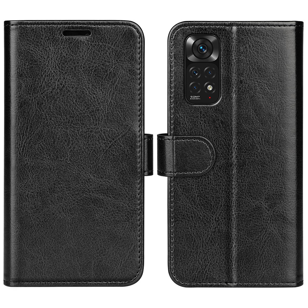 For Xiaomi Redmi Note 11 4G (Qualcomm) / Redmi Note 11S 4G PU Leather Wallet Flip Phone Case Crazy Horse Texture Magnetic Closure Stand Cover - Black-1