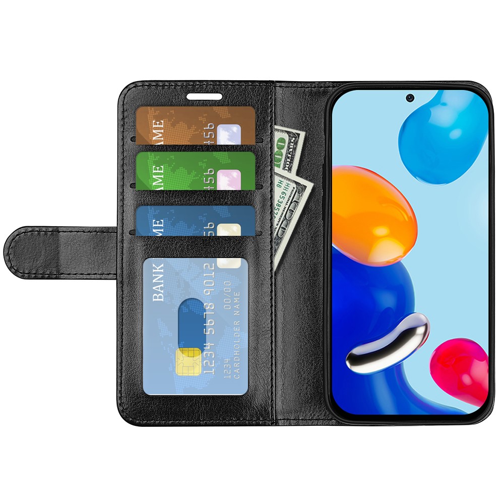 For Xiaomi Redmi Note 11 4G (Qualcomm) / Redmi Note 11S 4G PU Leather Wallet Flip Phone Case Crazy Horse Texture Magnetic Closure Stand Cover - Black-4