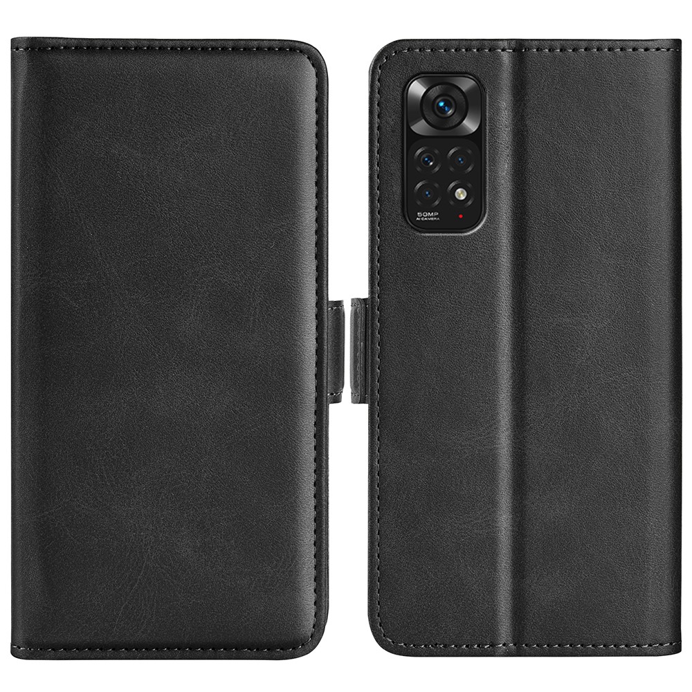 For Xiaomi Redmi Note 11 4G (Qualcomm) / Redmi Note 11S 4G Dual Magnetic Flap Phone Case Textured PU Leather Viewing Stand Wallet Folio Flip Cover - Black-1