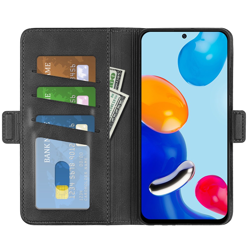 For Xiaomi Redmi Note 11 4G (Qualcomm) / Redmi Note 11S 4G Dual Magnetic Flap Phone Case Textured PU Leather Viewing Stand Wallet Folio Flip Cover - Black-4