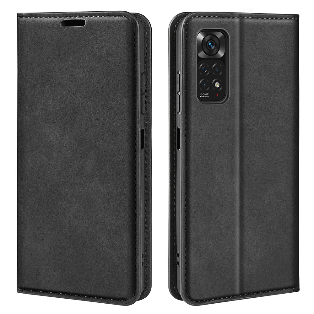 For Xiaomi Redmi Note 11 4G (Qualcomm) / Redmi Note 11S 4G Skin-touch Feeling PU Leather Phone Case Flip Wallet Magnetic Auto-absorbed Stand Cover - Black-1