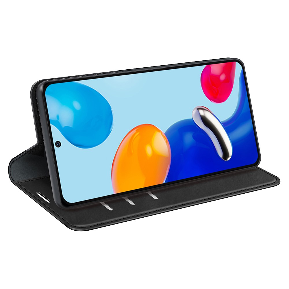 For Xiaomi Redmi Note 11 4G (Qualcomm) / Redmi Note 11S 4G Skin-touch Feeling PU Leather Phone Case Flip Wallet Magnetic Auto-absorbed Stand Cover - Black-5
