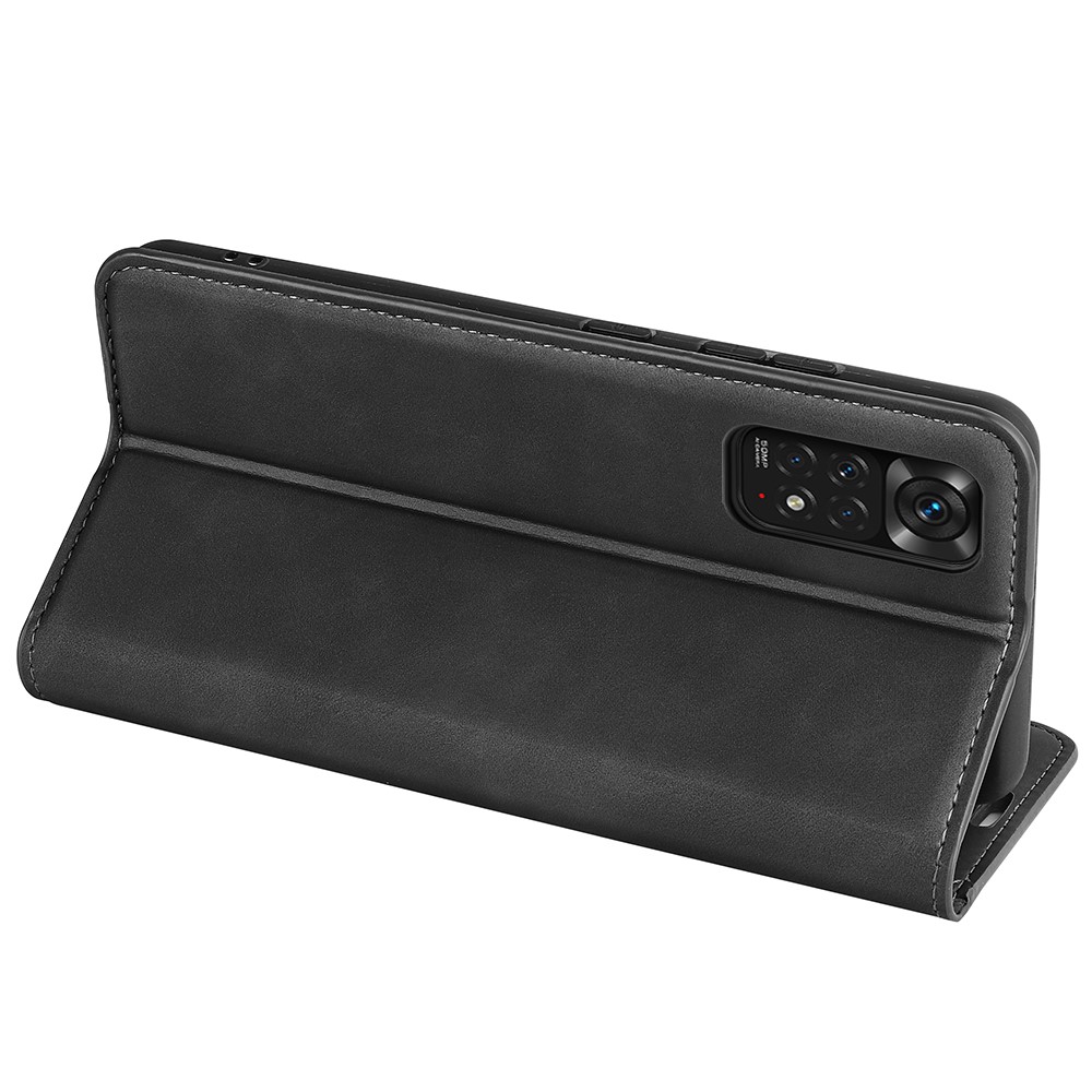 For Xiaomi Redmi Note 11 4G (Qualcomm) / Redmi Note 11S 4G Skin-touch Feeling PU Leather Phone Case Flip Wallet Magnetic Auto-absorbed Stand Cover - Black-6