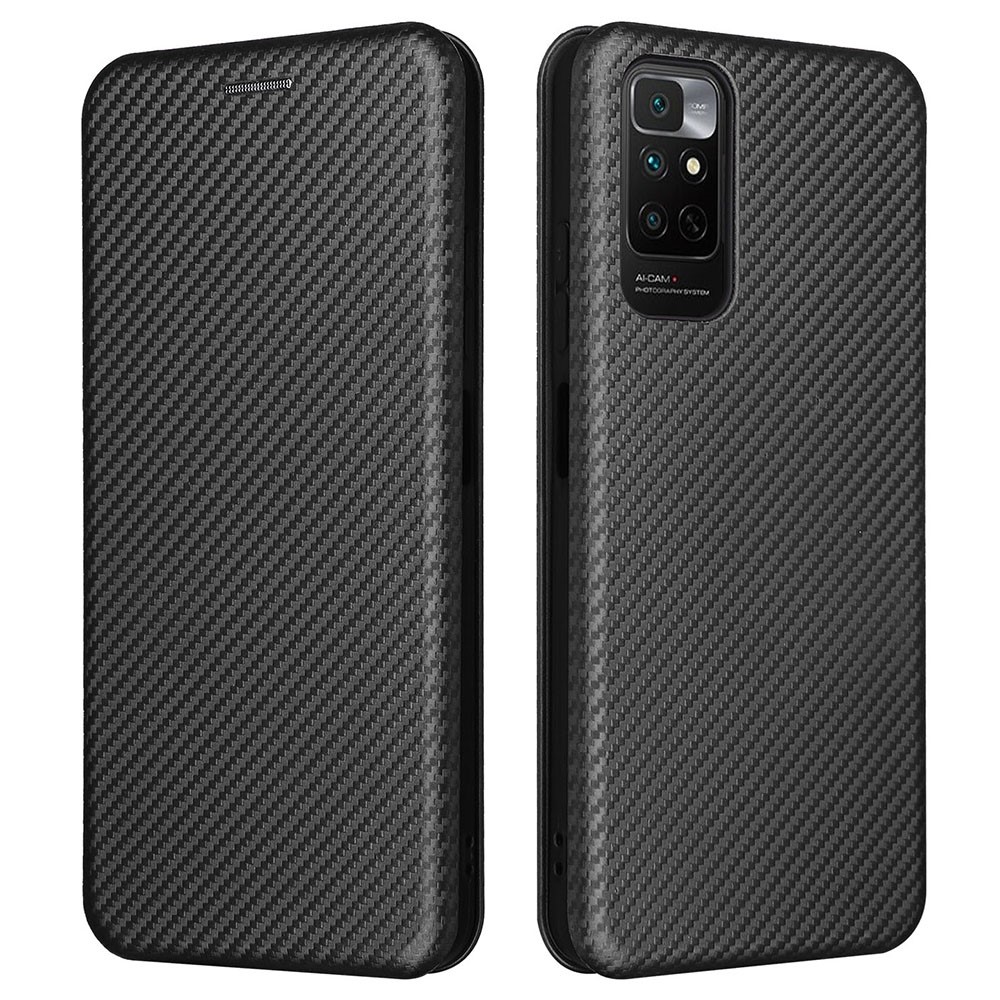 For Xiaomi Redmi Note 11S 4G / Redmi Note 11 4G (Qualcomm) Carbon Fiber Texture PU Leather Case Magnetic Horizontal Flip Stand Cover with Card Slot - Black-1