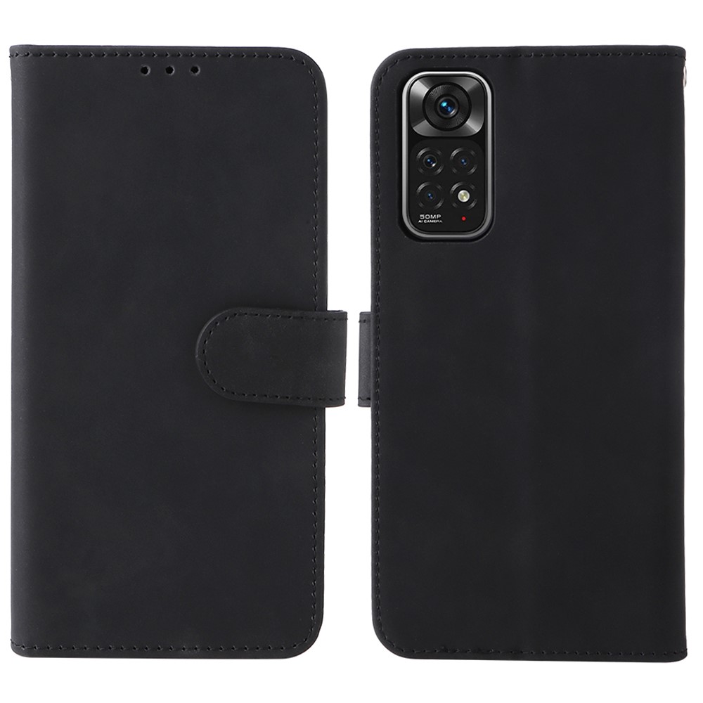 For Xiaomi Redmi Note 11S 4G / Redmi Note 11 4G (Qualcomm) Flip Stand Folio Wallet Phone Case Skin-touch Feeling PU Leather Magnetic Closure Cover with Strap - Black-1