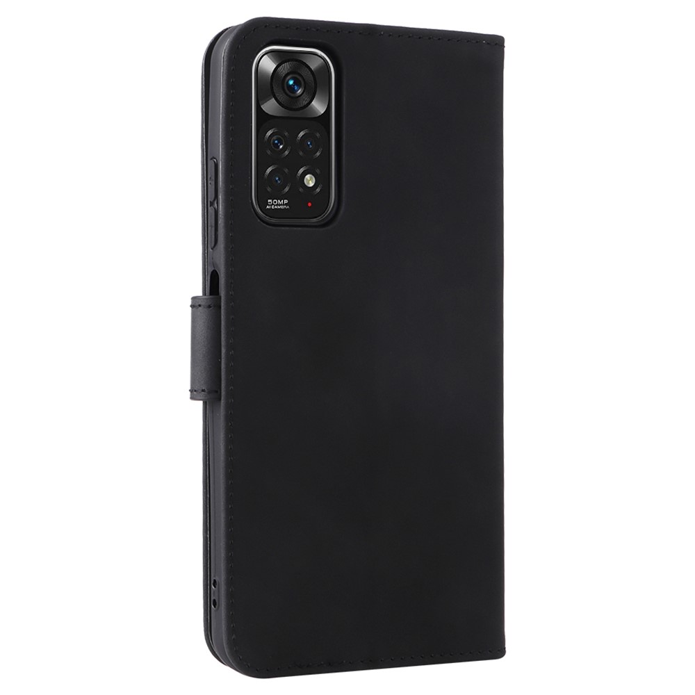 For Xiaomi Redmi Note 11S 4G / Redmi Note 11 4G (Qualcomm) Flip Stand Folio Wallet Phone Case Skin-touch Feeling PU Leather Magnetic Closure Cover with Strap - Black-3