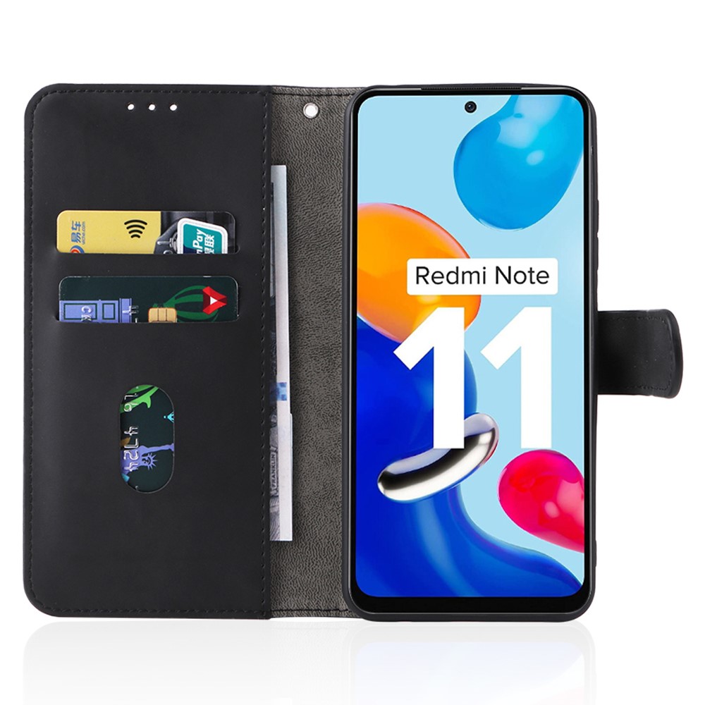 For Xiaomi Redmi Note 11S 4G / Redmi Note 11 4G (Qualcomm) Flip Stand Folio Wallet Phone Case Skin-touch Feeling PU Leather Magnetic Closure Cover with Strap - Black-4