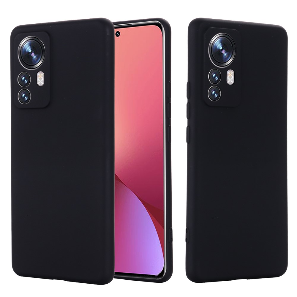 For Xiaomi 12 Pro Solid Color Liquid Silicone Anti-fall Mobile Phone Case Cover with Strap - Black-2