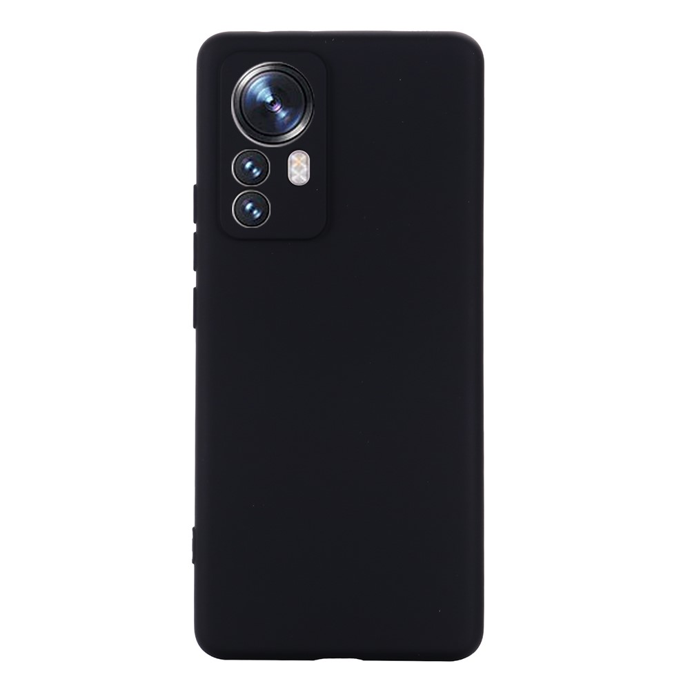 For Xiaomi 12 Pro Solid Color Liquid Silicone Anti-fall Mobile Phone Case Cover with Strap - Black-3