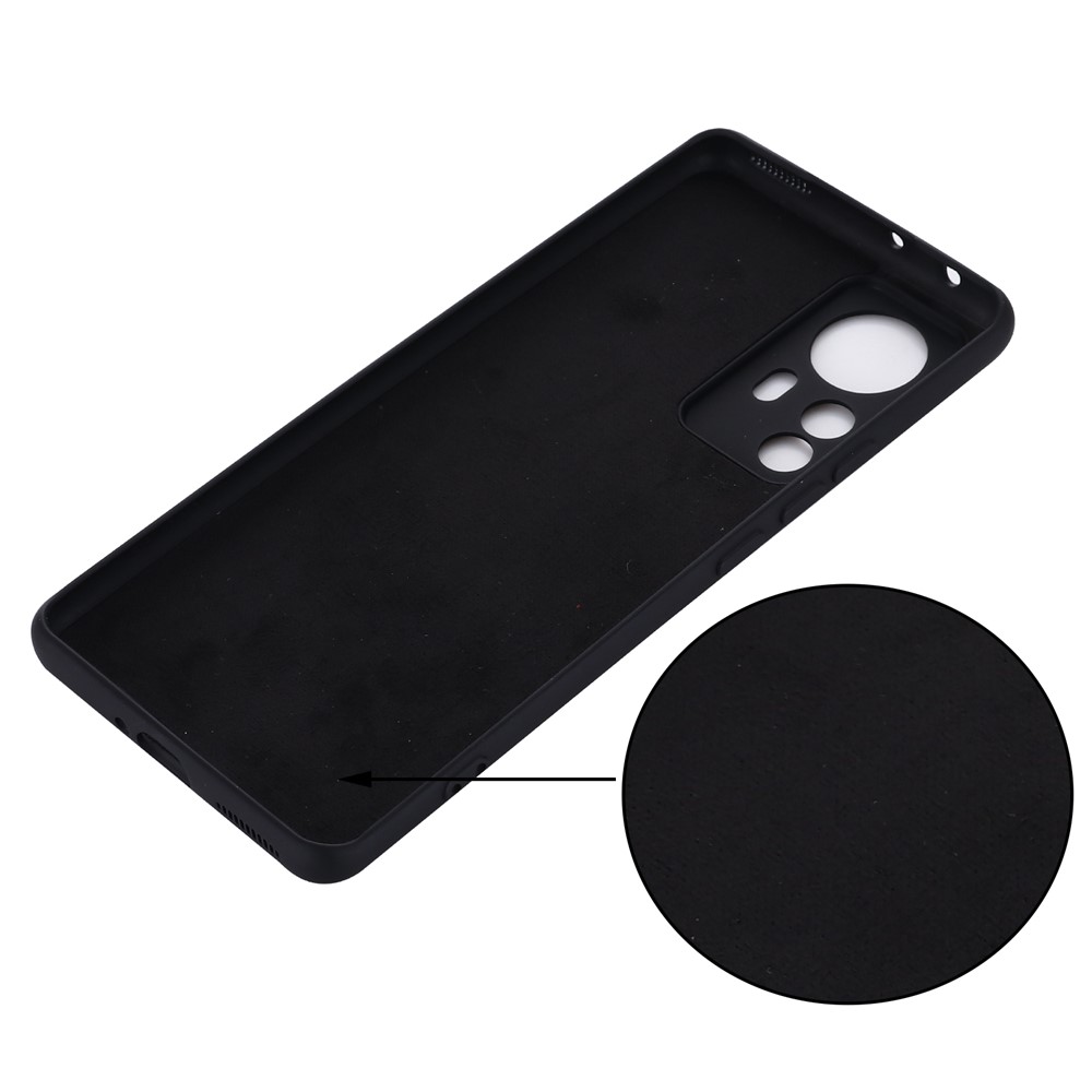 For Xiaomi 12 Pro Solid Color Liquid Silicone Anti-fall Mobile Phone Case Cover with Strap - Black-4
